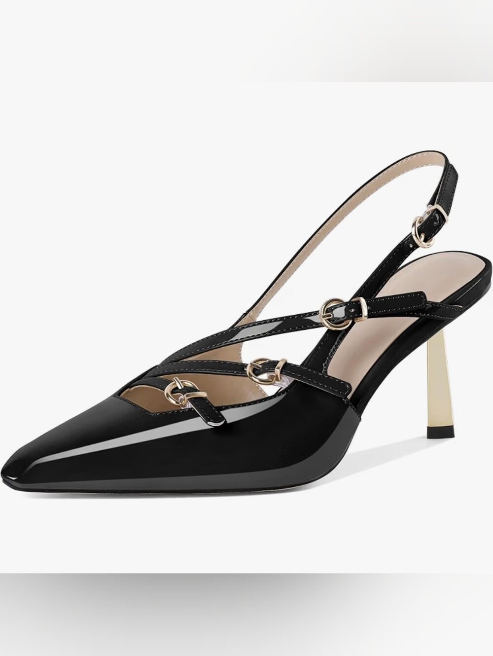 Women's Slingback Stiletto High Heels Closed Square Toe Metallic Buckle Pumps